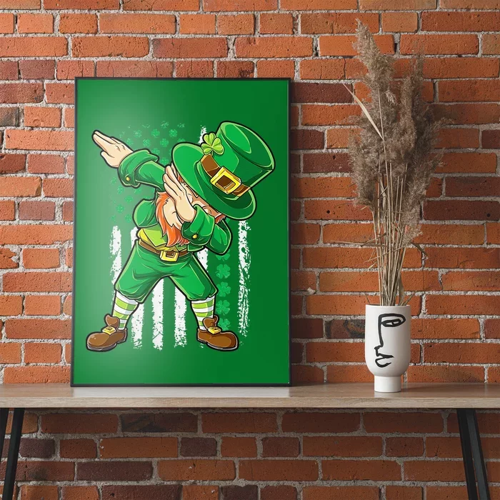 Dabbing Leprechaun Irish American Flag St Patricks Day Poster