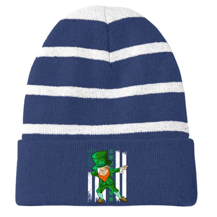 Dabbing Leprechaun Irish American Flag St Patricks Day Boy Striped Beanie with Solid Band