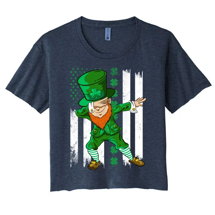 Dabbing Leprechaun Irish American Flag St Patricks Day Boy Women's Crop Top Tee