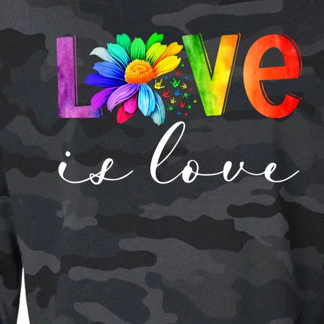 Dyx Love Is Love Rainbow Flag Lgbt Pride Daisy Flower Asl Gift Cropped Pullover Crew