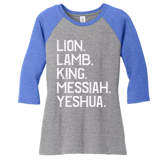 Distressed Lion Lamb King Messiah Yeshua Christian Bible Gift Women's Tri-Blend 3/4-Sleeve Raglan Shirt