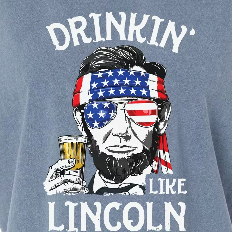 Drinking Like Lincoln 4th Of July Abraham Merica Flag Garment-Dyed Women's Muscle Tee