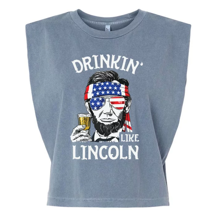 Drinking Like Lincoln 4th Of July Abraham Merica Flag Garment-Dyed Women's Muscle Tee