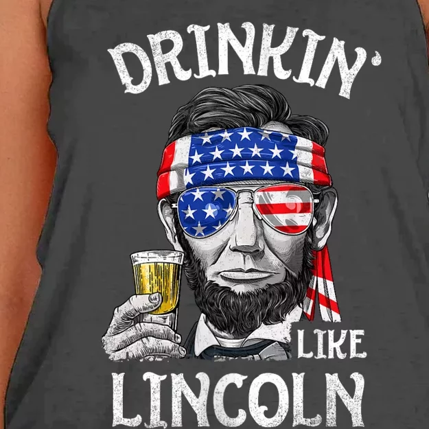 Drinking Like Lincoln 4th Of July Abraham Merica Flag Women's Knotted Racerback Tank