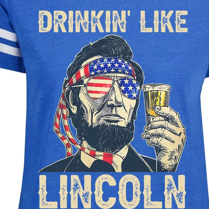 Drinking Like Lincoln 4th of July Abraham Merica Flag Enza Ladies Jersey Football T-Shirt