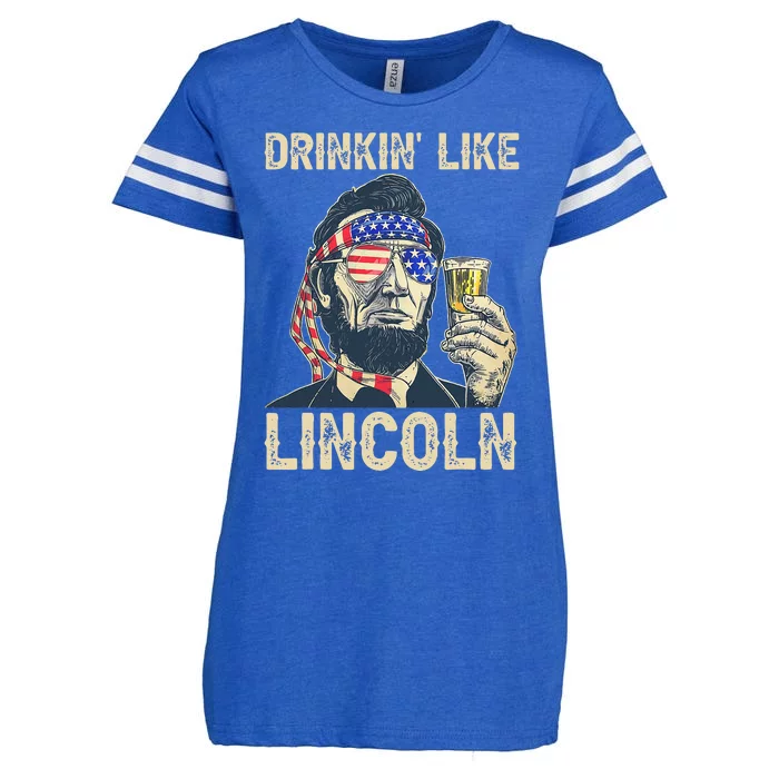 Drinking Like Lincoln 4th of July Abraham Merica Flag Enza Ladies Jersey Football T-Shirt