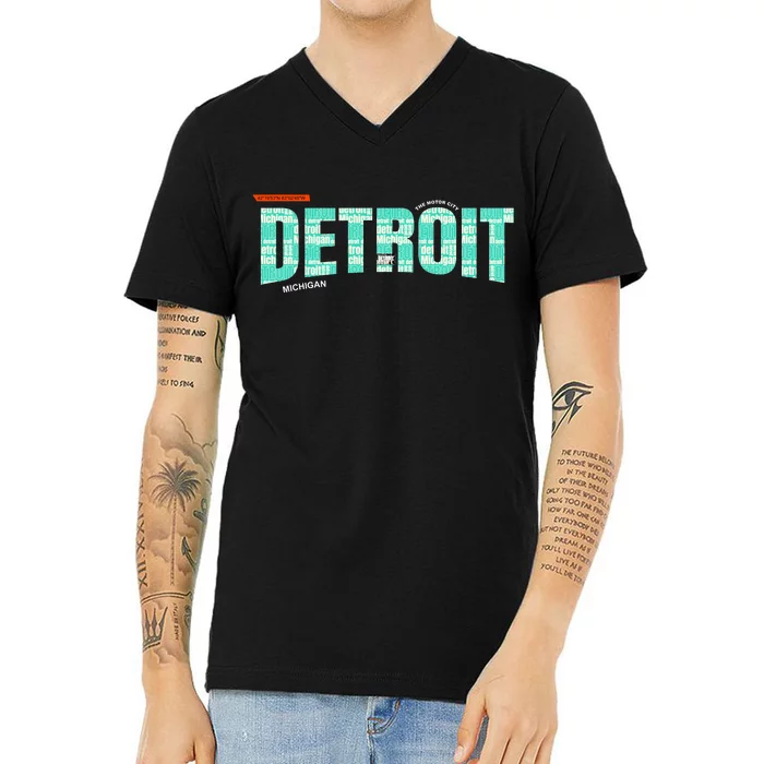 Detroit Latitude Longitude V-Neck T-Shirt