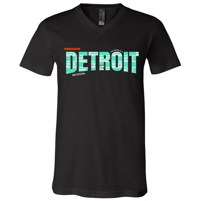 Detroit Latitude Longitude V-Neck T-Shirt