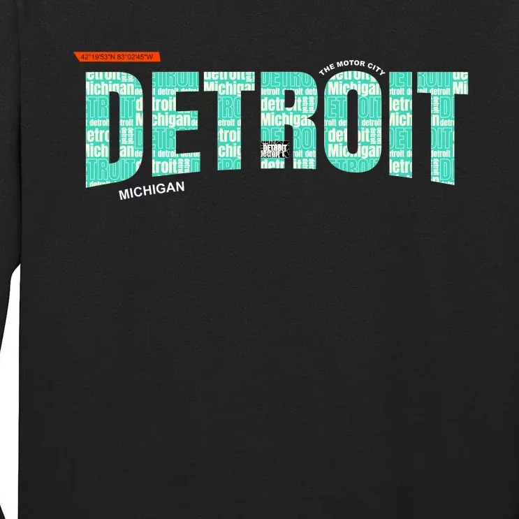 Detroit Latitude Longitude Tall Long Sleeve T-Shirt