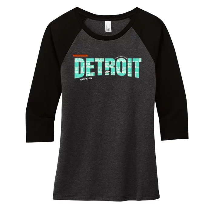 Detroit Latitude Longitude Women's Tri-Blend 3/4-Sleeve Raglan Shirt