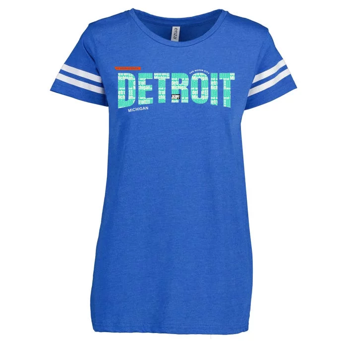 Detroit Latitude Longitude Enza Ladies Jersey Football T-Shirt