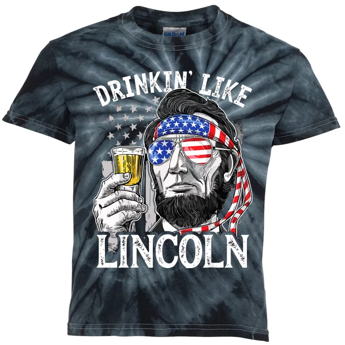 Drinking Like Lincoln 4th Of July Men Abraham Merica Flag Kids Tie-Dye T-Shirt