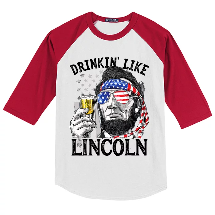 Drinking Like Lincoln 4th Of July Men Abraham Merica Flag Kids Colorblock Raglan Jersey