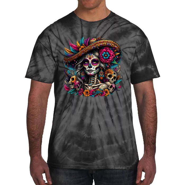 De Los Muertos La Catrina Day Of The Dead Sugar Skull Tie-Dye T-Shirt