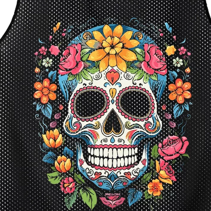 De Los Muertos Day of the Dead Sugar Skull Halloween Mesh Reversible Basketball Jersey Tank