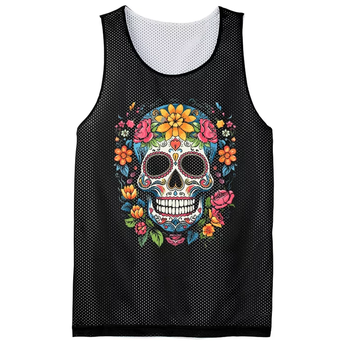 De Los Muertos Day of the Dead Sugar Skull Halloween Mesh Reversible Basketball Jersey Tank