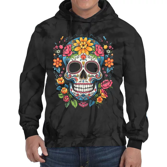 De Los Muertos Day of the Dead Sugar Skull Halloween Tie Dye Hoodie