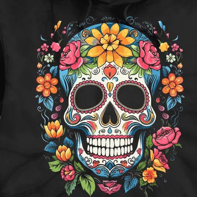 De Los Muertos Day of the Dead Sugar Skull Halloween Tie Dye Hoodie