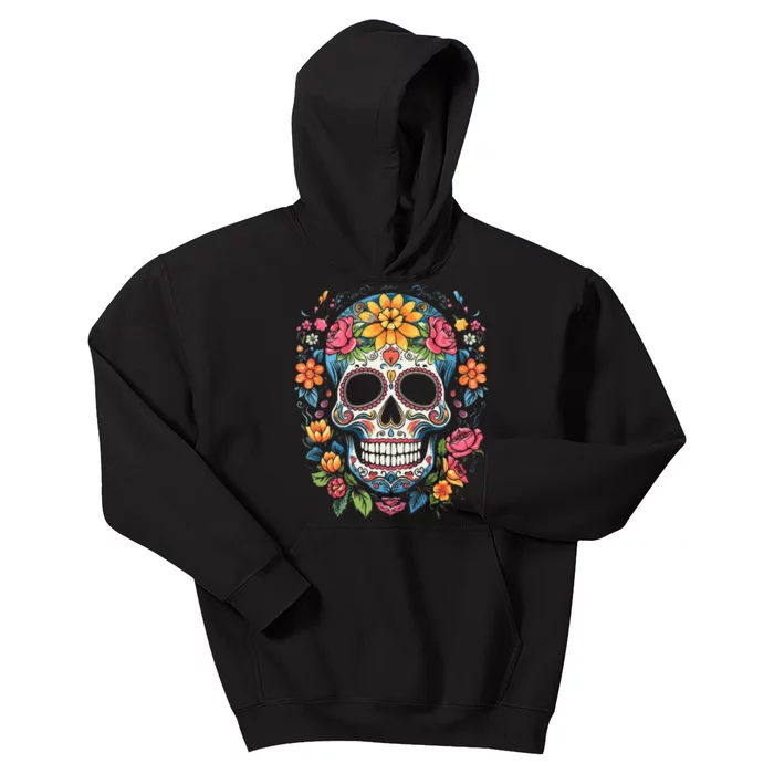 De Los Muertos Day of the Dead Sugar Skull Halloween Kids Hoodie