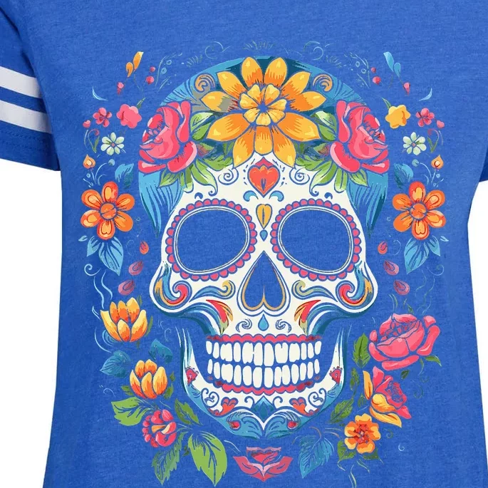 De Los Muertos Day of the Dead Sugar Skull Halloween Enza Ladies Jersey Football T-Shirt