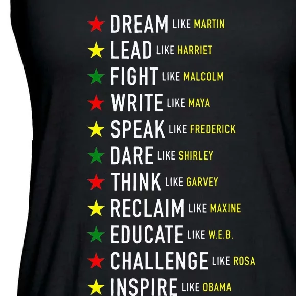 Dream Like Martin Lead Like Harriet Black History Month Ladies Essential Flowy Tank