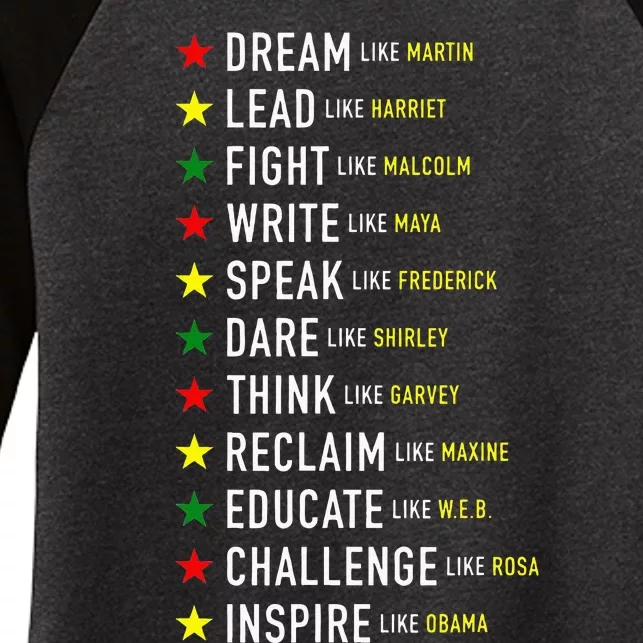 Dream Like Martin Lead Like Harriet Black History Month Women's Tri-Blend 3/4-Sleeve Raglan Shirt