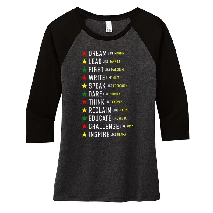 Dream Like Martin Lead Like Harriet Black History Month Women's Tri-Blend 3/4-Sleeve Raglan Shirt