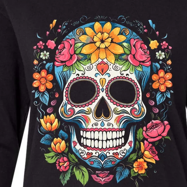 De Los Muertos Day Of The Dead Sugar Skull Halloween Women Womens Cotton Relaxed Long Sleeve T-Shirt