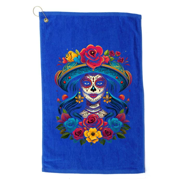 De Los Muertos La Catrina Sugar Skull Day Of The Dead Platinum Collection Golf Towel