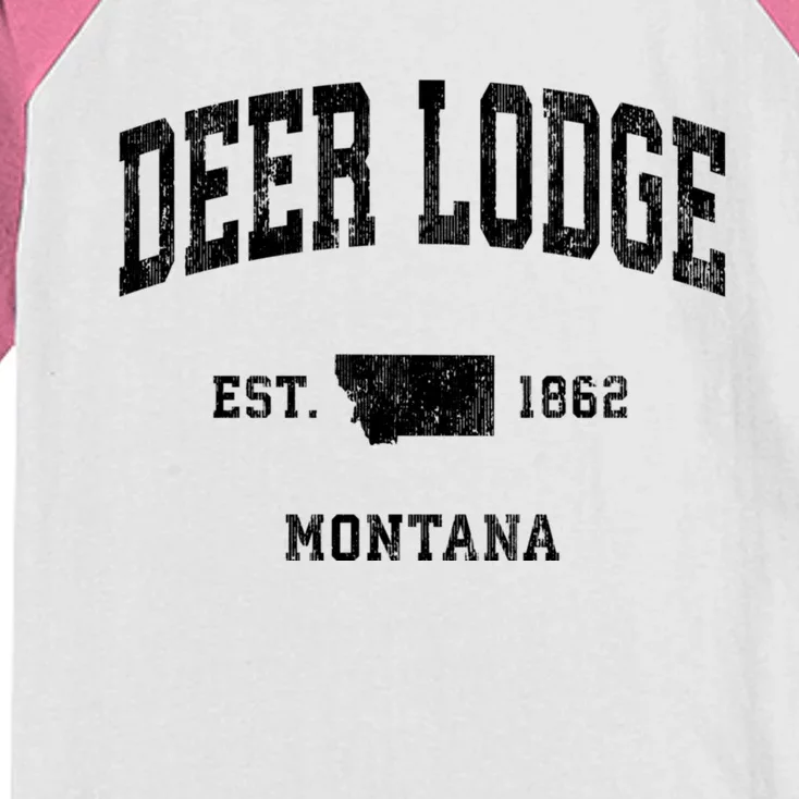 Deer Lodge Montana Mt Vintage Athletic Sports Kids Colorblock Raglan Jersey