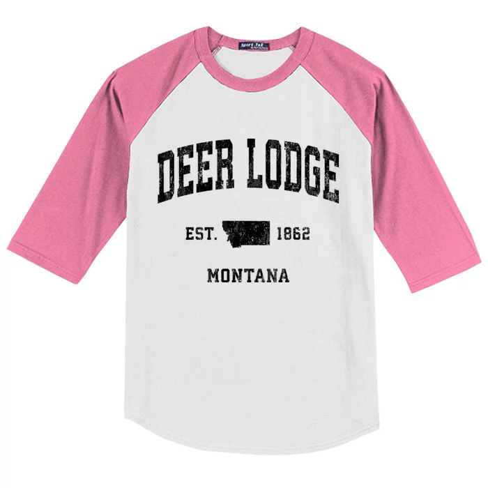 Deer Lodge Montana Mt Vintage Athletic Sports Kids Colorblock Raglan Jersey