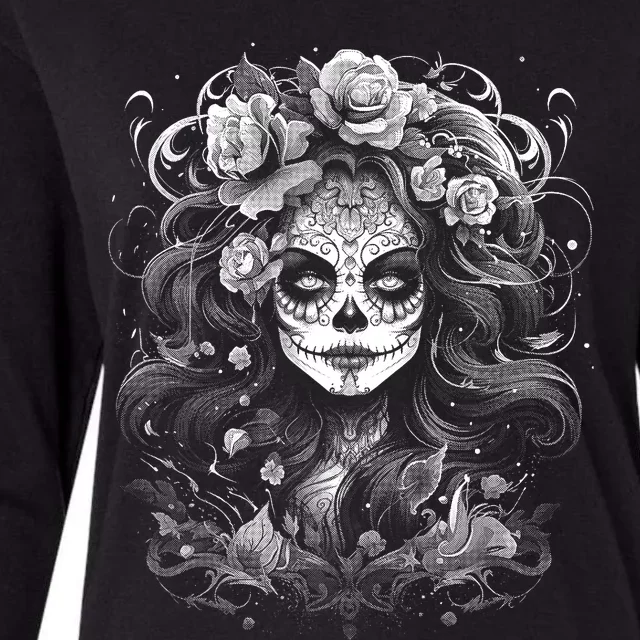 De Los Muertos La Catrina Day Of The Dead Sugar Skull Womens Cotton Relaxed Long Sleeve T-Shirt