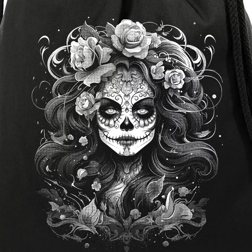 De Los Muertos La Catrina Day Of The Dead Sugar Skull Drawstring Bag