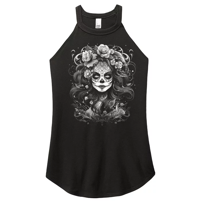 De Los Muertos La Catrina Day Of The Dead Sugar Skull Women’s Perfect Tri Rocker Tank