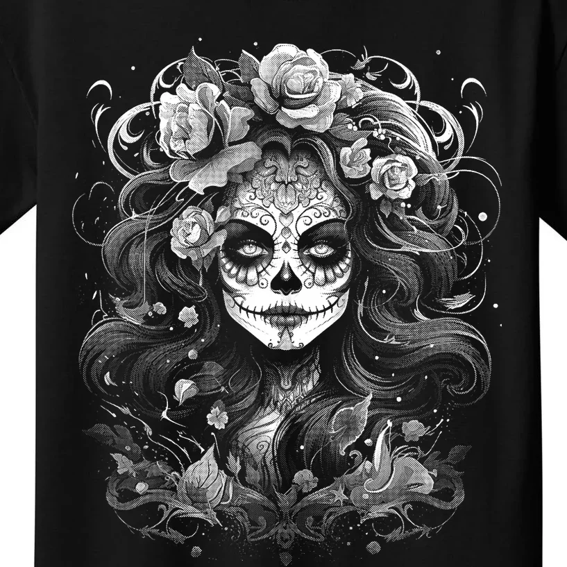 De Los Muertos La Catrina Day Of The Dead Sugar Skull Kids T-Shirt