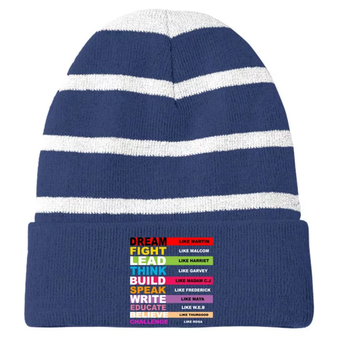 Dream Like Martin Fight Like Malcom Black History Month Striped Beanie with Solid Band