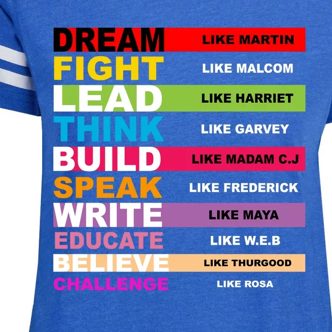 Dream Like Martin Fight Like Malcom Black History Month Enza Ladies Jersey Football T-Shirt