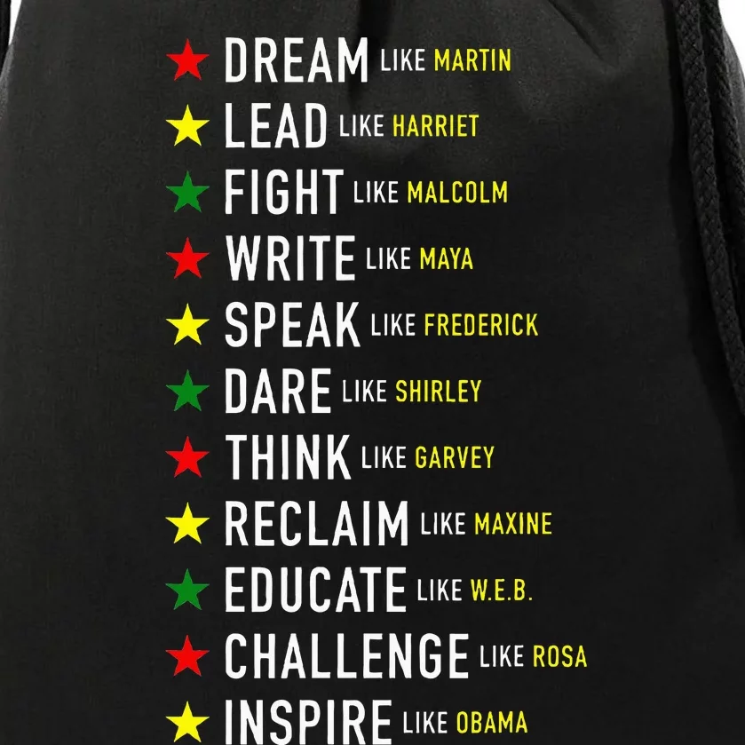 Dream Like Martin Lead Like Harriet Black History Month Drawstring Bag