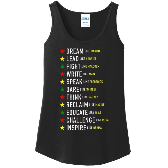 Dream Like Martin Lead Like Harriet Black History Month Ladies Essential Tank