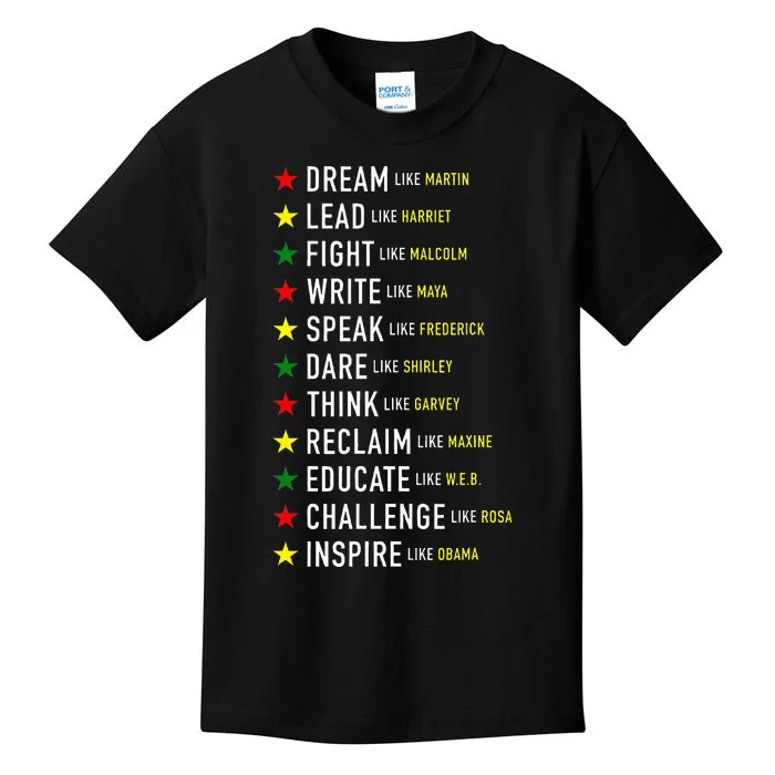 Dream Like Martin Lead Like Harriet Black History Month Kids T-Shirt