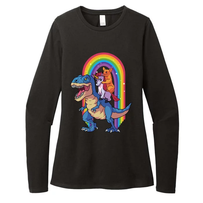 Dog Lovers Magical Tees Corgi And Unicorn Riding A Dinosaur Gift Womens CVC Long Sleeve Shirt