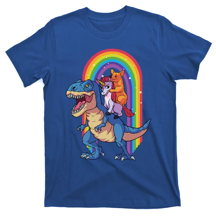 Dog Lovers Magical Tees Corgi And Unicorn Riding A Dinosaur Gift T-Shirt