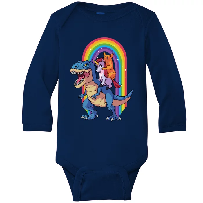 Dog Lovers Magical Tees Corgi And Unicorn Riding A Dinosaur Gift Baby Long Sleeve Bodysuit