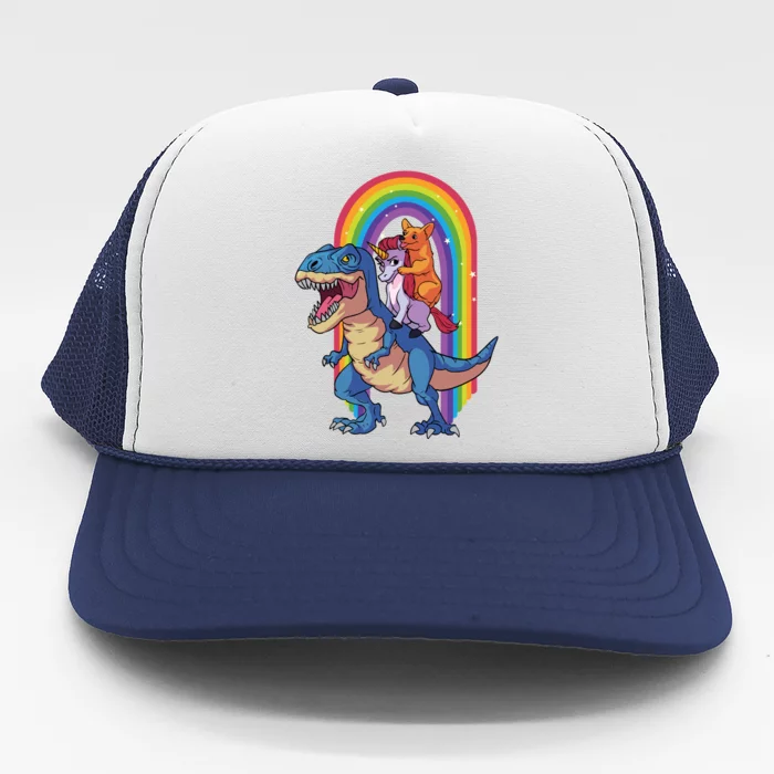 Dog Lovers Magical Tees Corgi And Unicorn Riding A Dinosaur Gift Trucker Hat