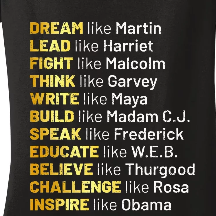 Dream Like Martin Lead Like Harriet Black History Month Women's V-Neck T-Shirt