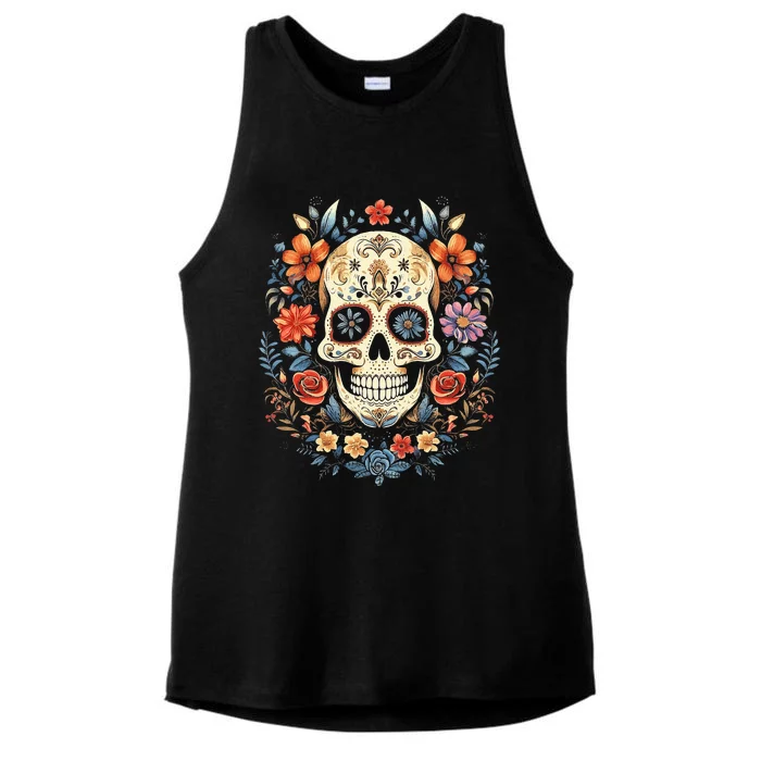 De Los Muertos Day of the Dead Sugar Skull Ladies Tri-Blend Wicking Tank