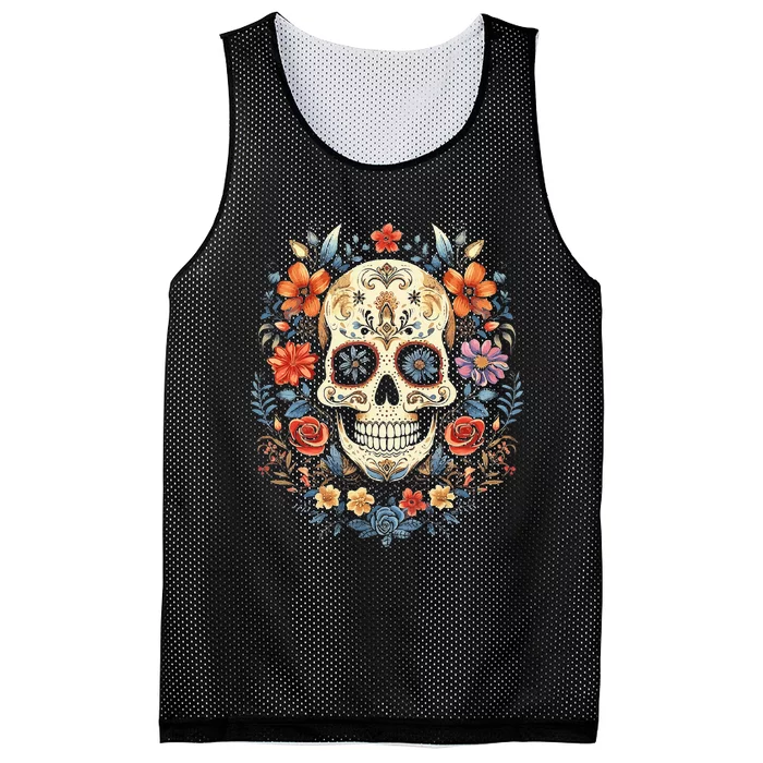 De Los Muertos Day of the Dead Sugar Skull Mesh Reversible Basketball Jersey Tank