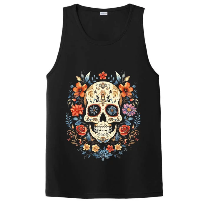 De Los Muertos Day of the Dead Sugar Skull Performance Tank