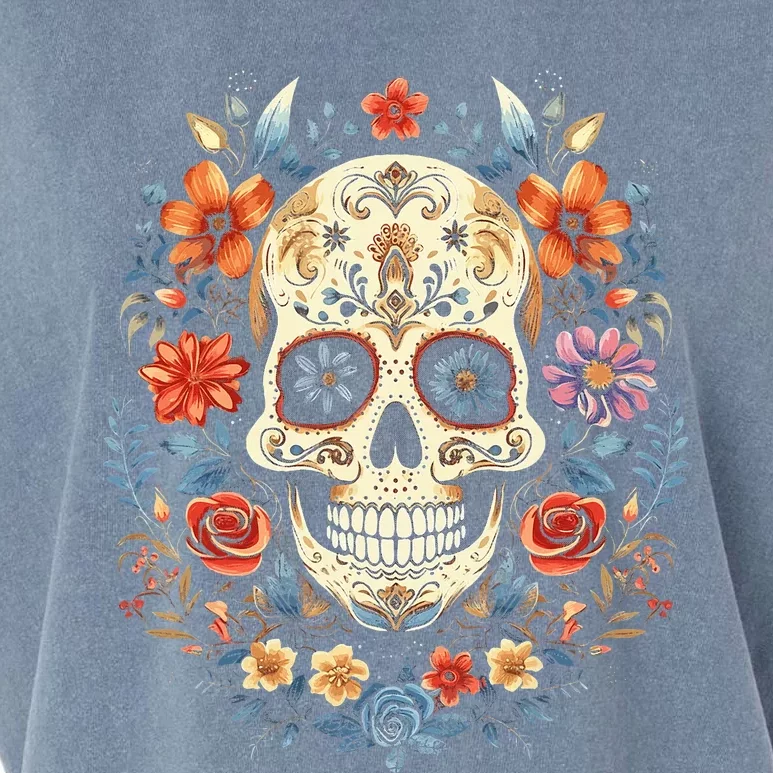 De Los Muertos Day of the Dead Sugar Skull Garment-Dyed Women's Muscle Tee