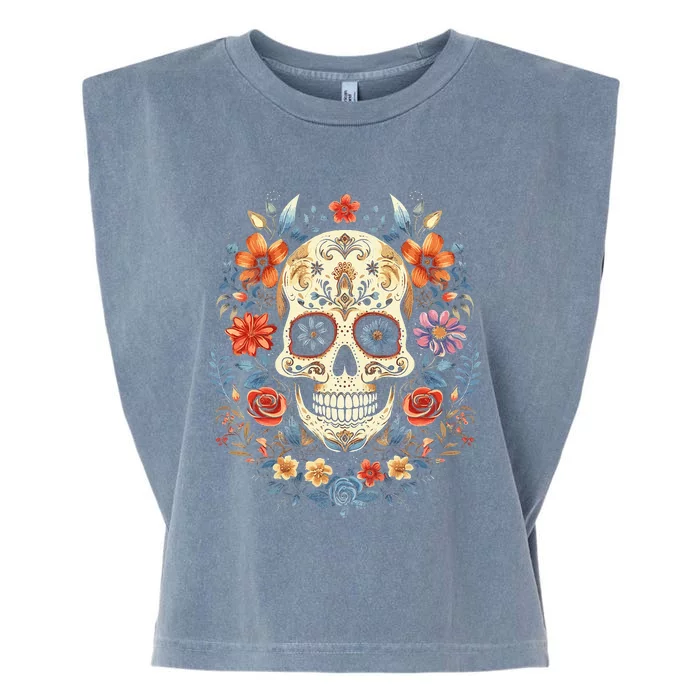 De Los Muertos Day of the Dead Sugar Skull Garment-Dyed Women's Muscle Tee